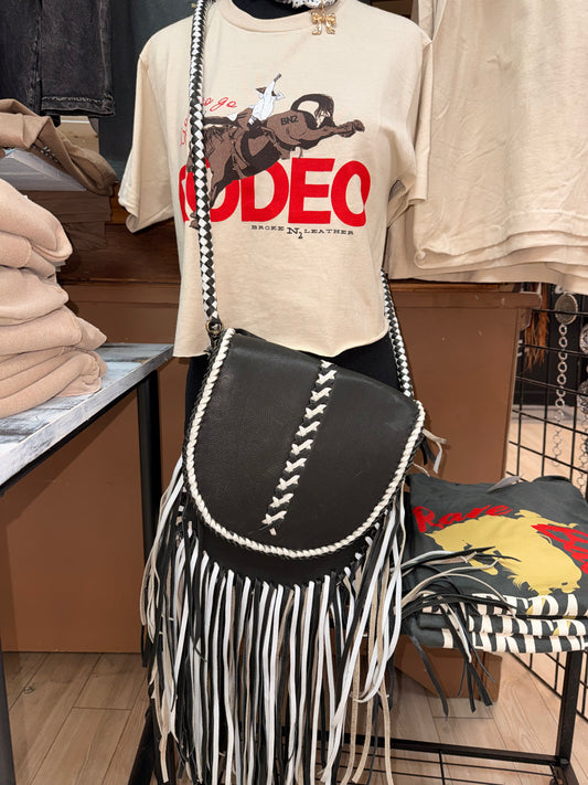 Leather & Fringe Black Crossbody Purse