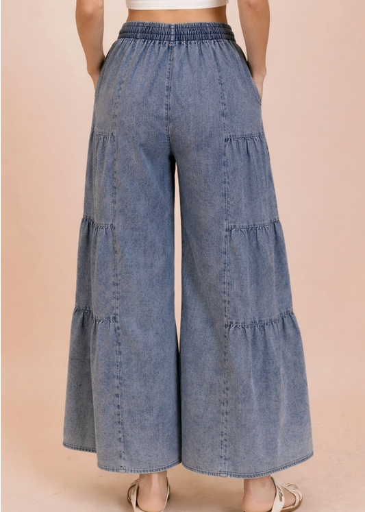 Tiered Chambray Pants
