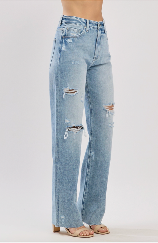 Petra High Rise Distressed Straight Leg