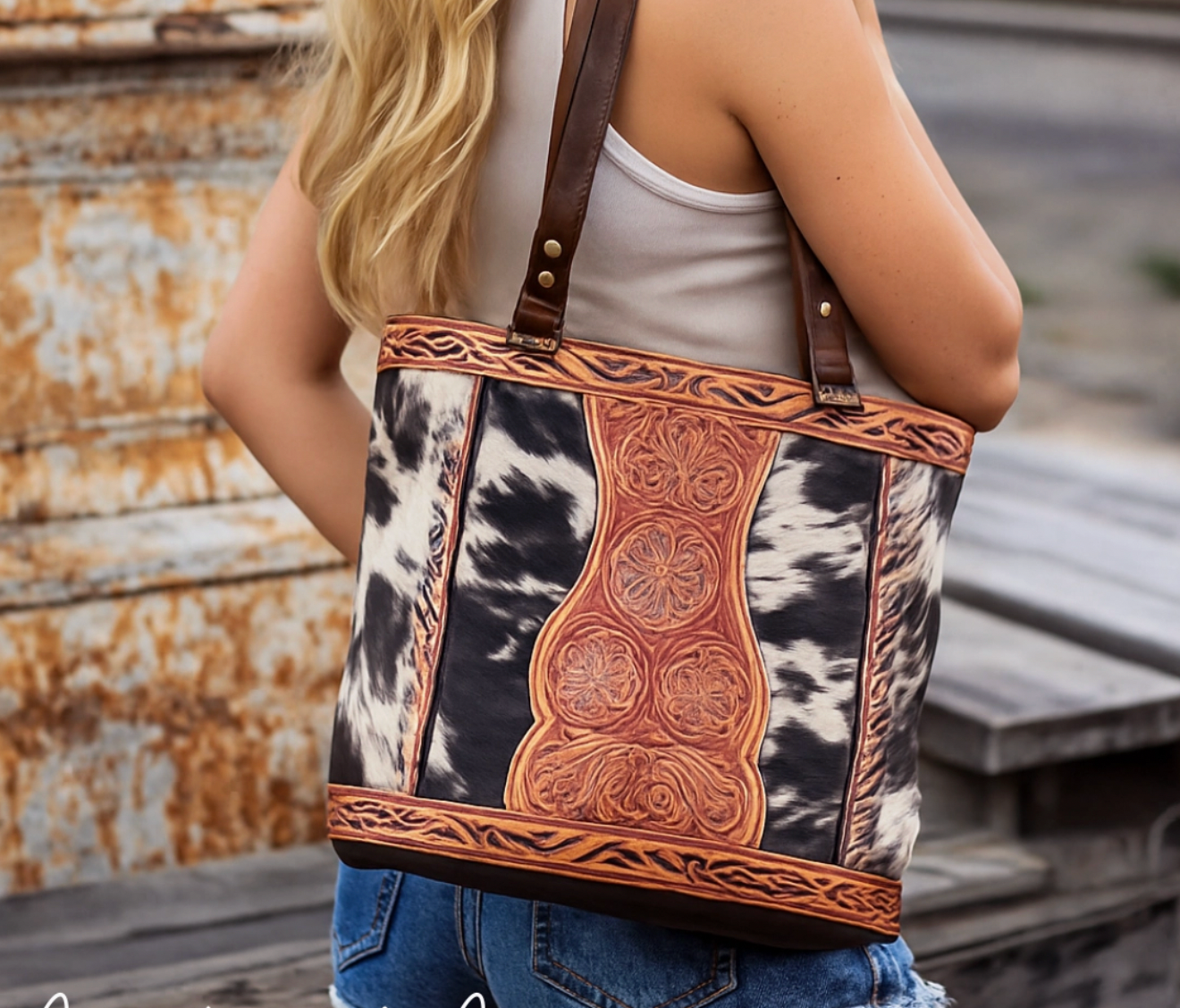 Lucille Tooled Leather Cowhide Purse