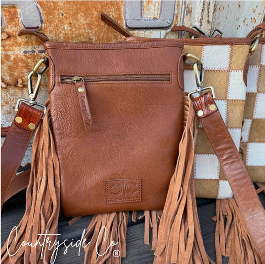 Brown Cowhide Checker Purse
