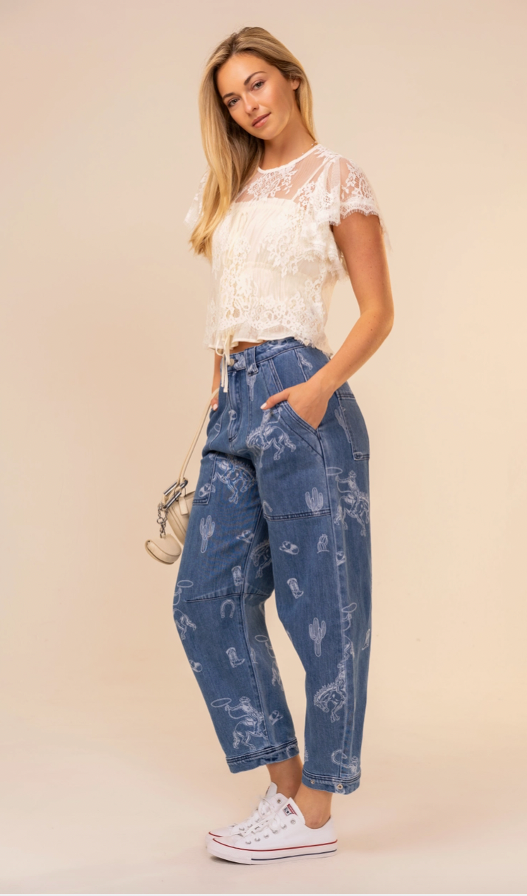 Western Barrel Leg Denim