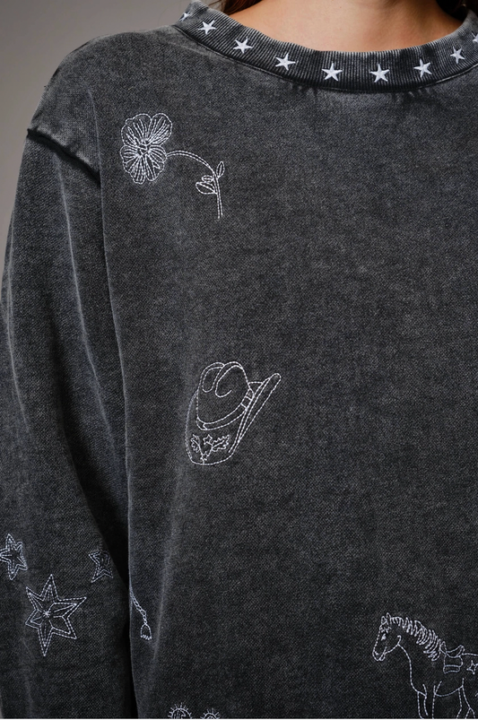 Mineral Wash Embroidered Crew