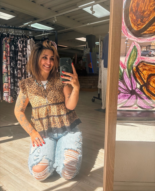 Leopard Button Up Blouse