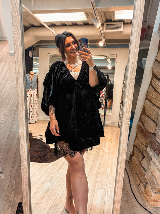 Velvet Puff Midi Dress