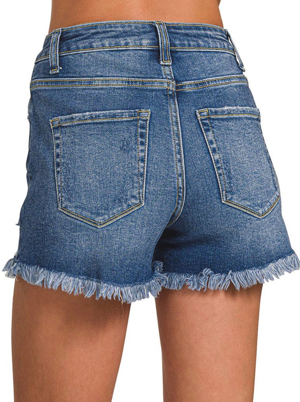 Distressed Hem Dark Denim Shorts
