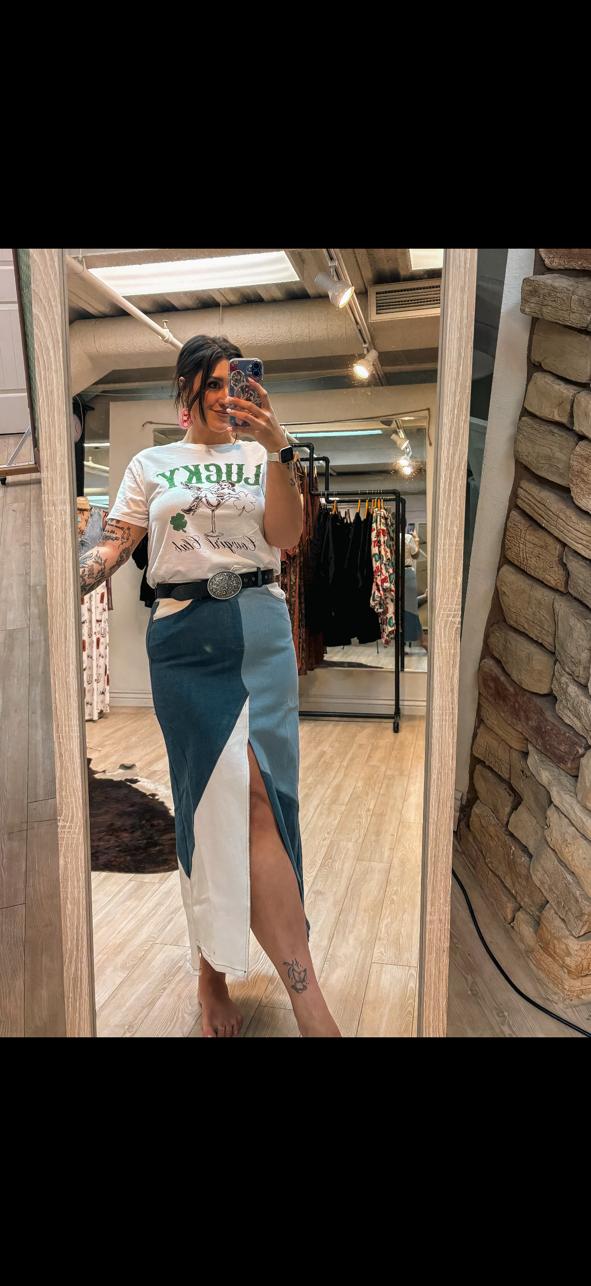 Patchwork Denim Maxi Skirt