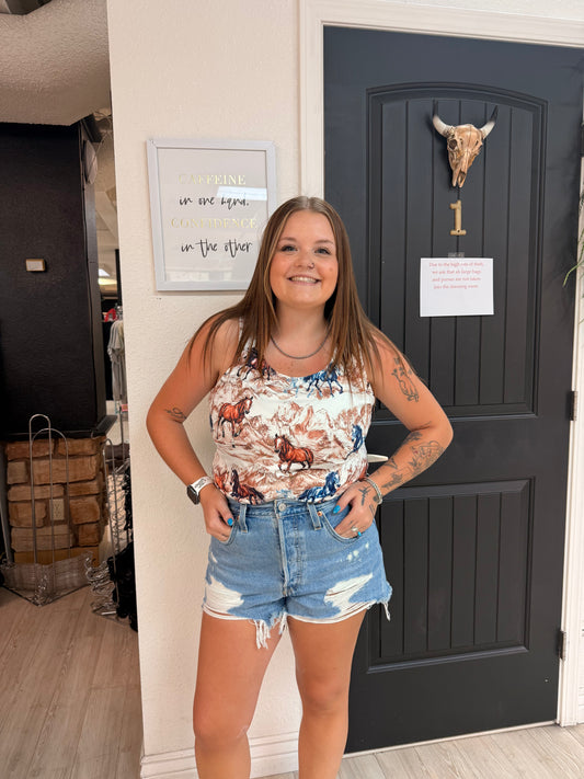 Western Print Tank Top