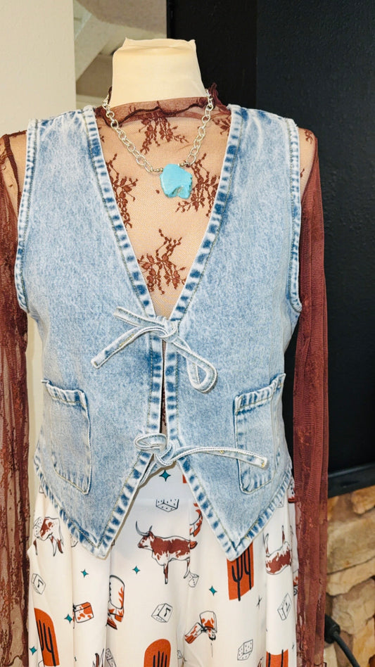 Dark Denim Front Tie Vest