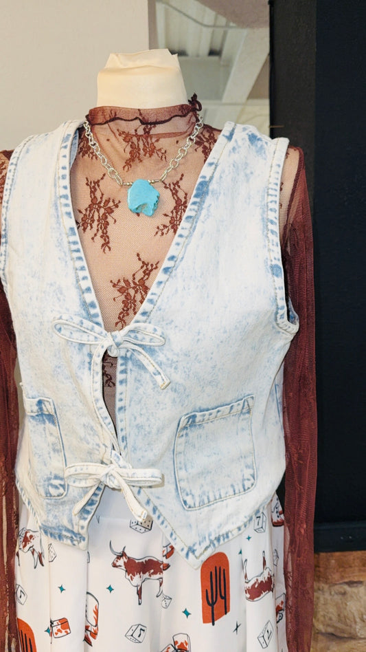 Light Denim Front Tie Vest