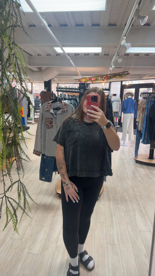 Black Acid Wash Oversized Tee