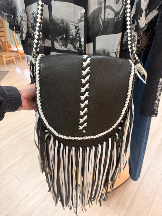 Leather & Fringe Black Crossbody Purse