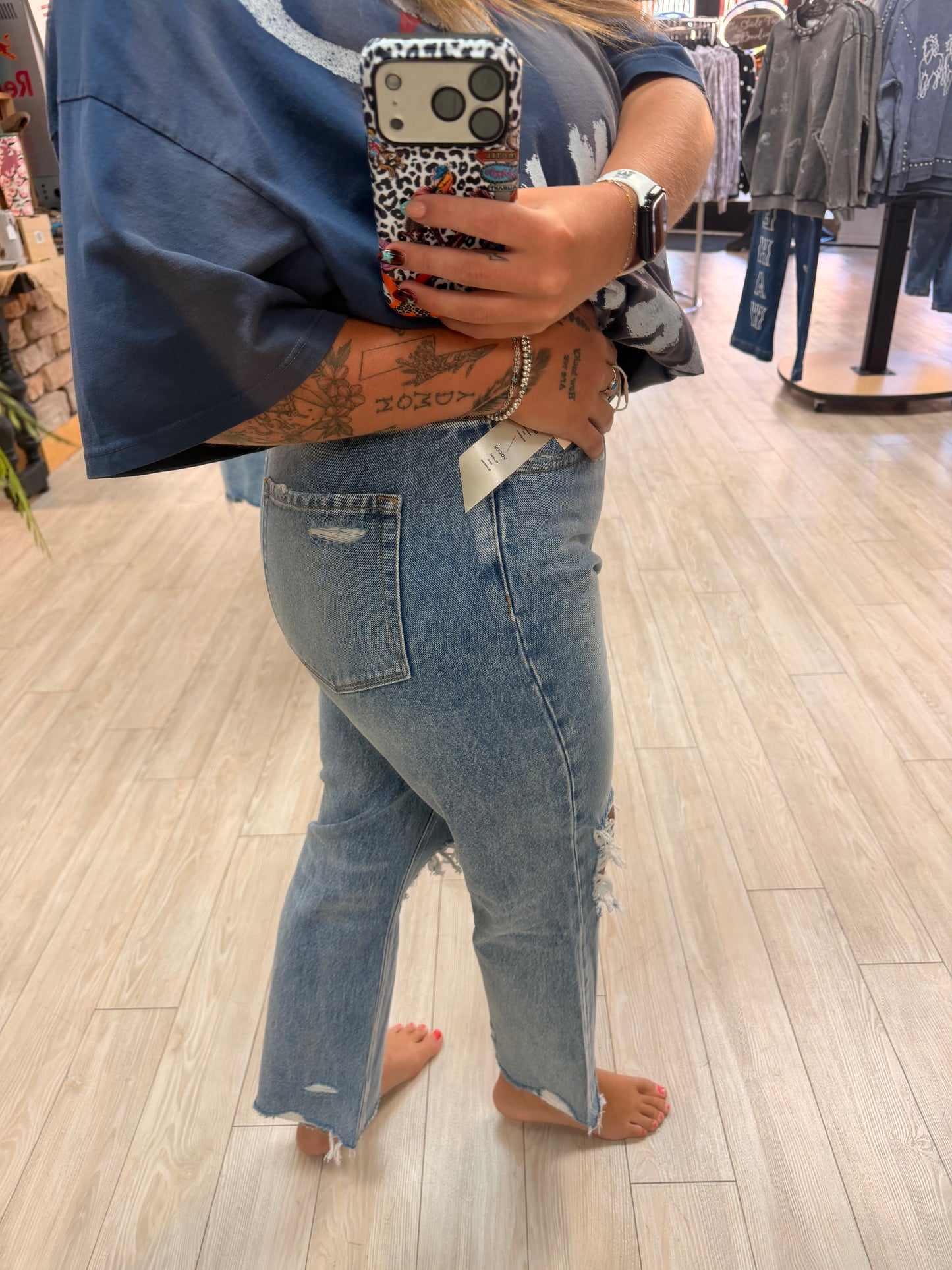 High Rise Distressed Hem Crop Jeans