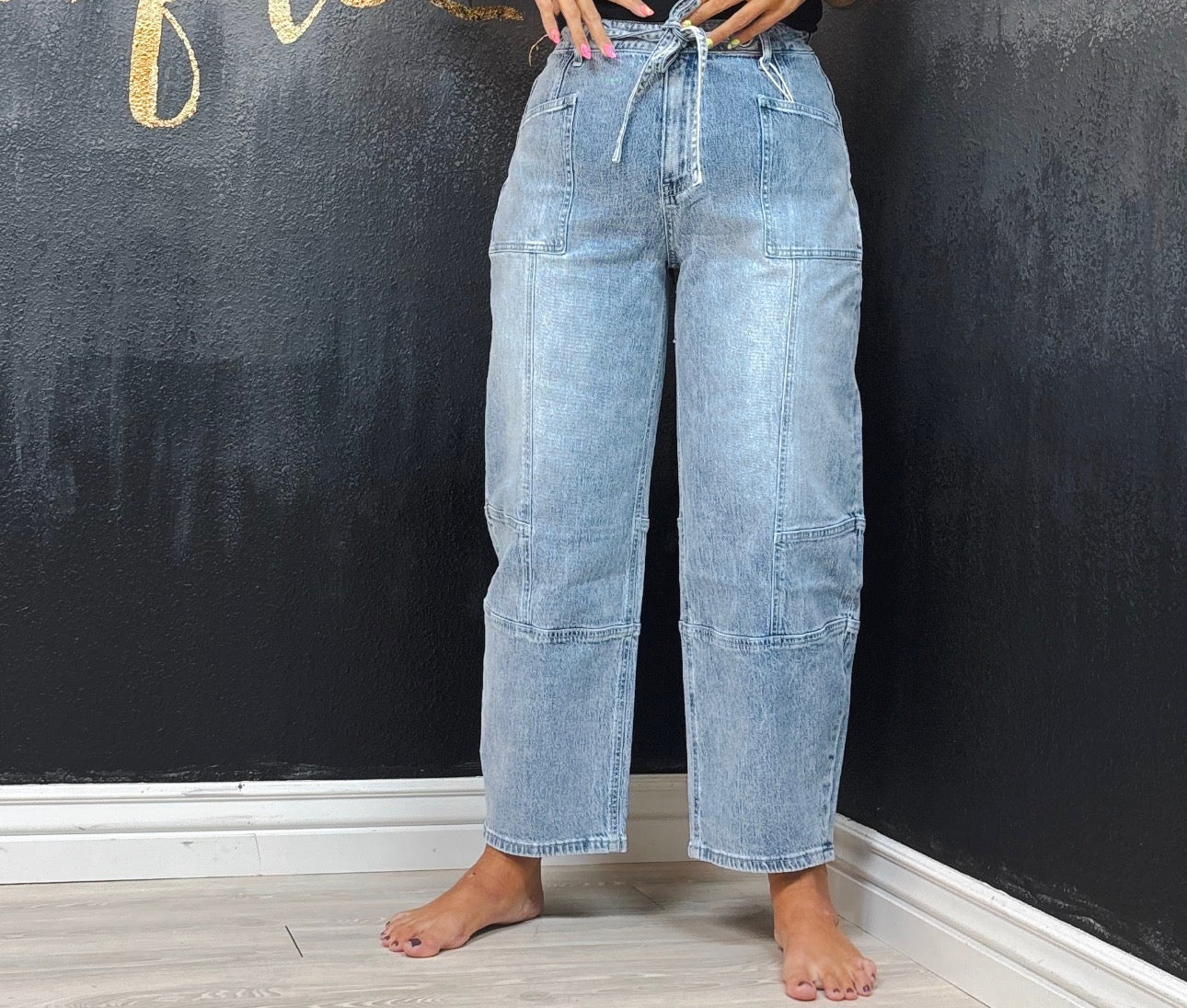 Barrel Jeans With Tie Waist