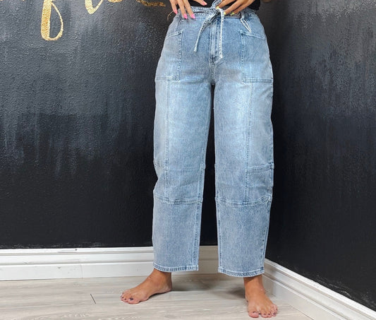 Barrel Jeans With Tie Waist