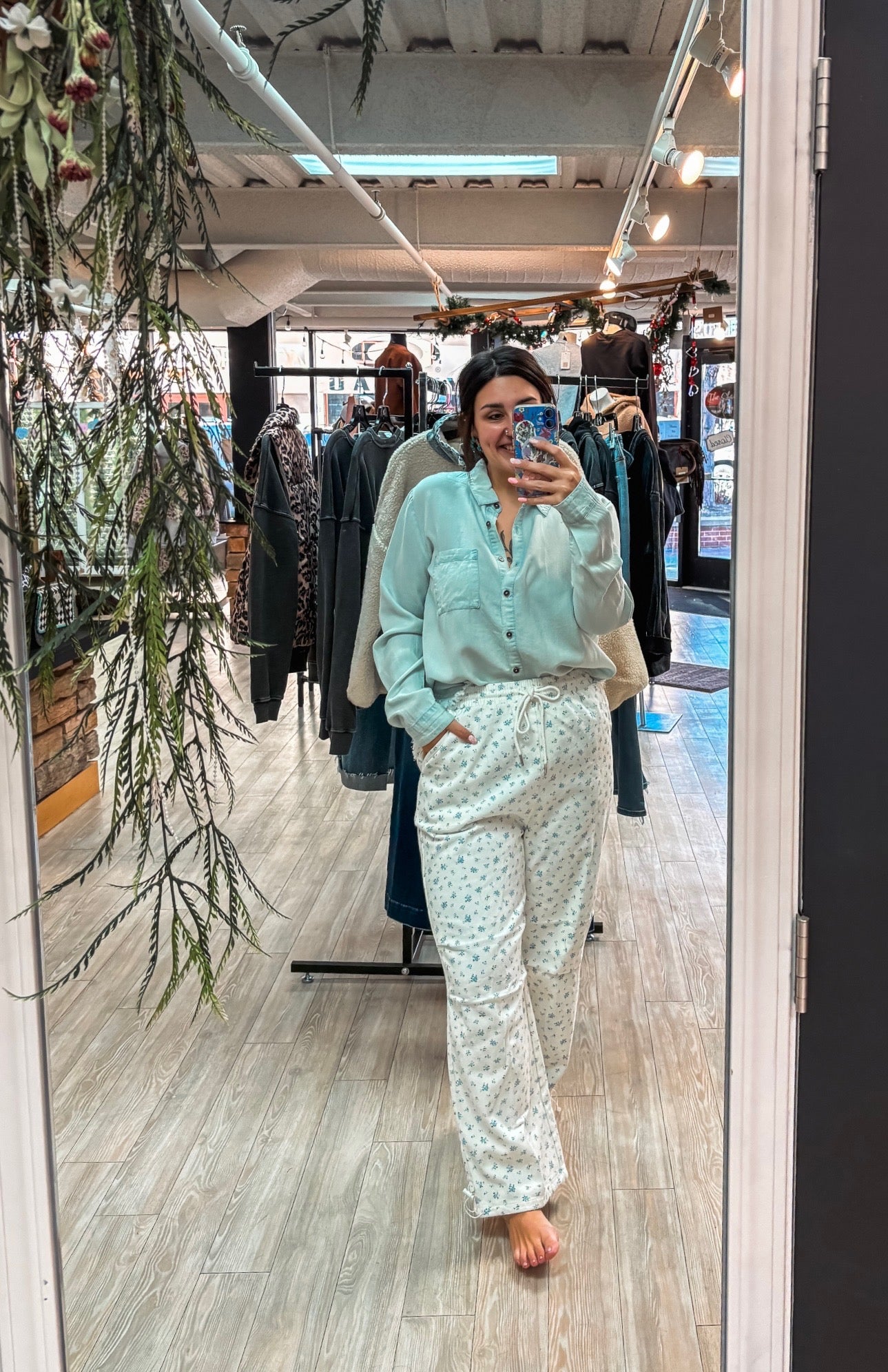 Floral Print Linen Parachute Pants