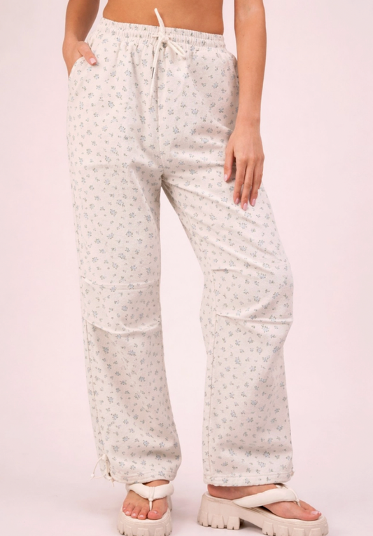 Floral Print Linen Parachute Pants
