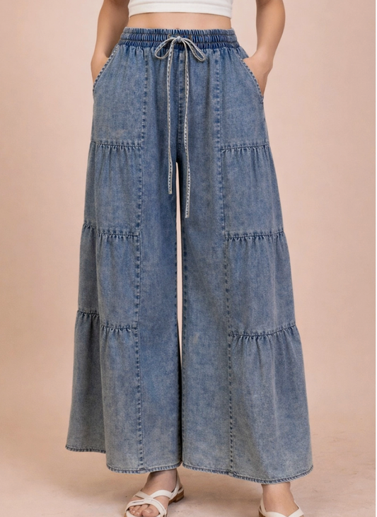 Tiered Chambray Pants