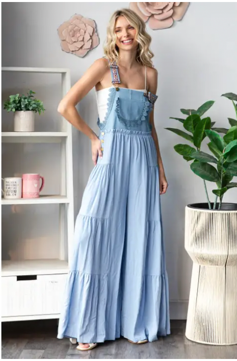 Embroidered Strap Flowy Jumpsuit