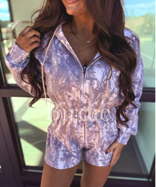 Long Sleeve Hooded Dark Camo Romper