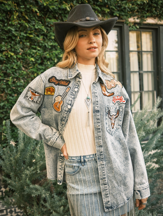 Patchwork Snap Up Denim Jacket