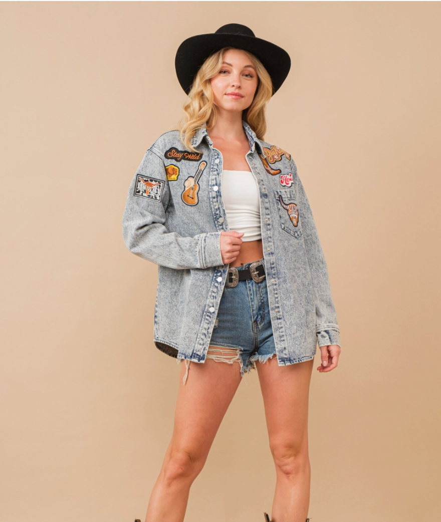 Patchwork Snap Up Denim Jacket