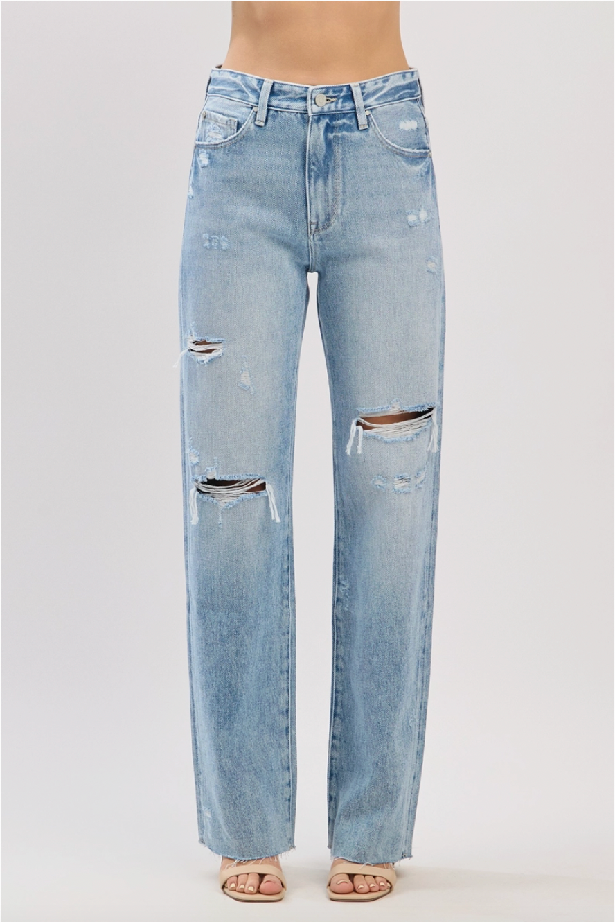 Petra High Rise Distressed Straight Leg