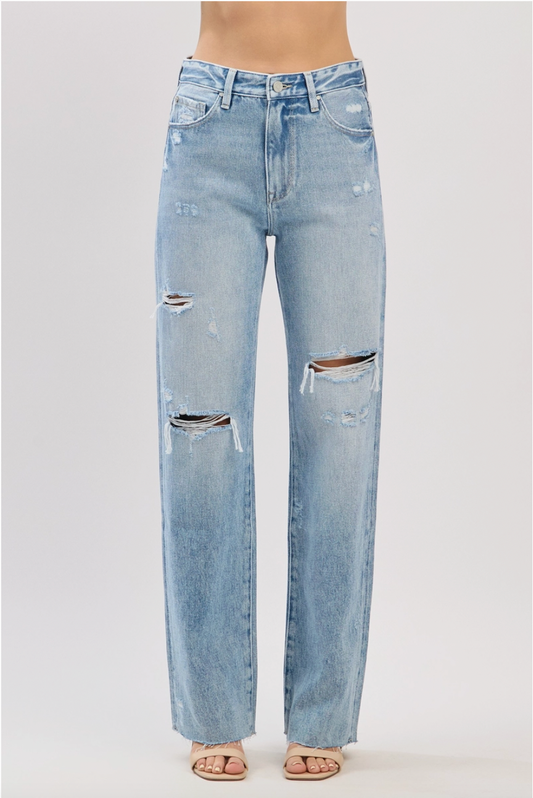 Petra High Rise Distressed Straight Leg