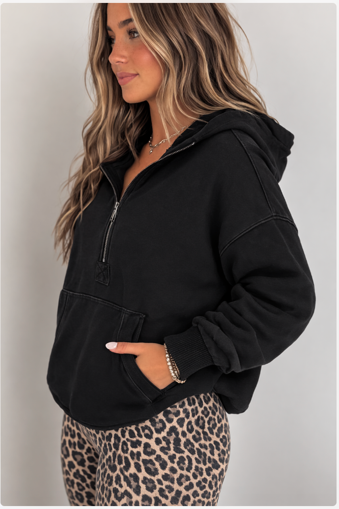 Hooded Black Quarter Zip