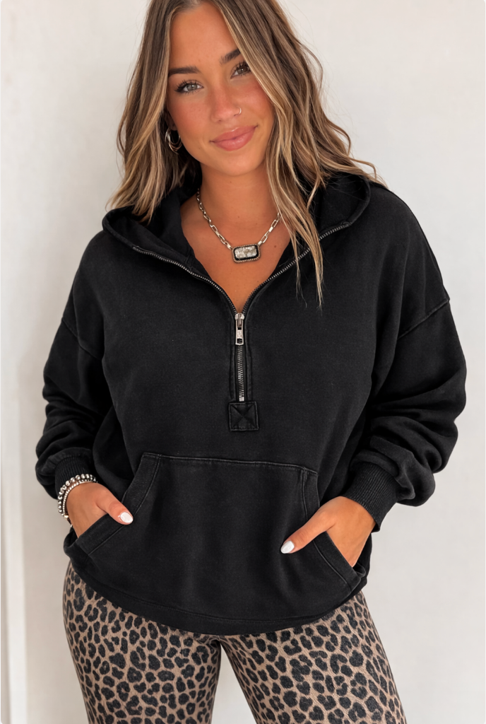 Hooded Black Quarter Zip