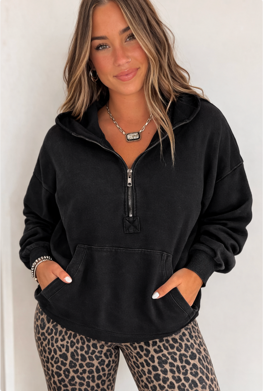 Hooded Black Quarter Zip
