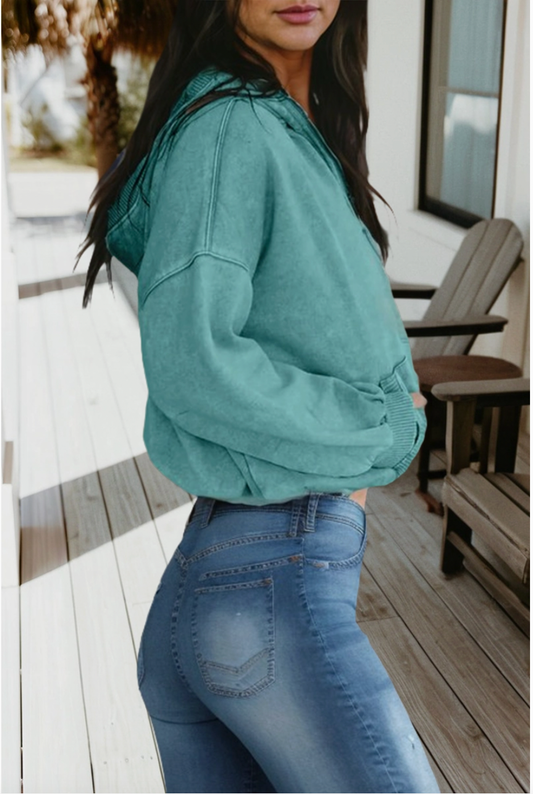 Hooded Teal Quarter Zip