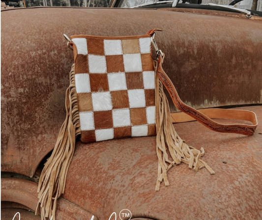 Brown Cowhide Checker Purse