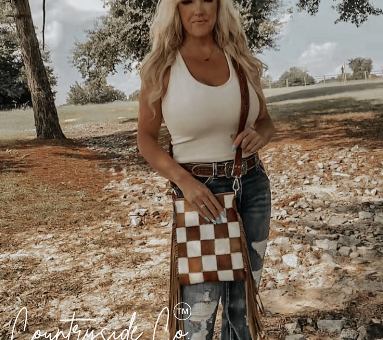Brown Cowhide Checker Purse