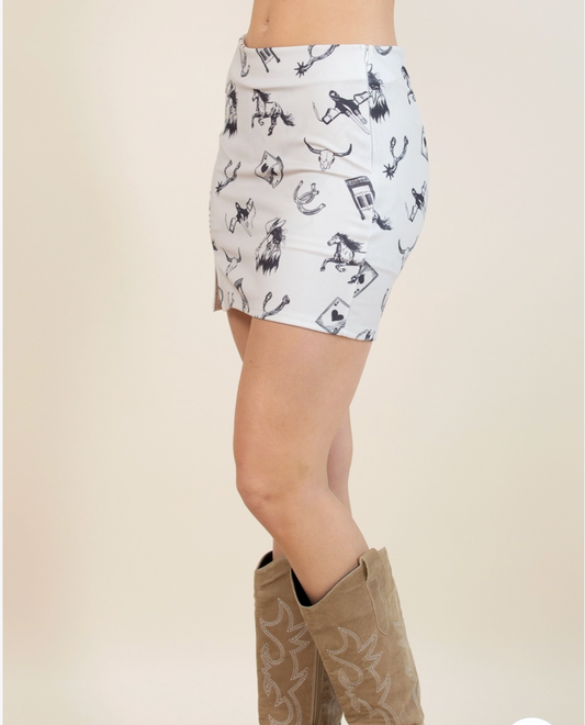 Western Print Mini Skort