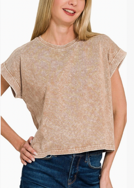 Brown Cuffed Short Sleeve Tee