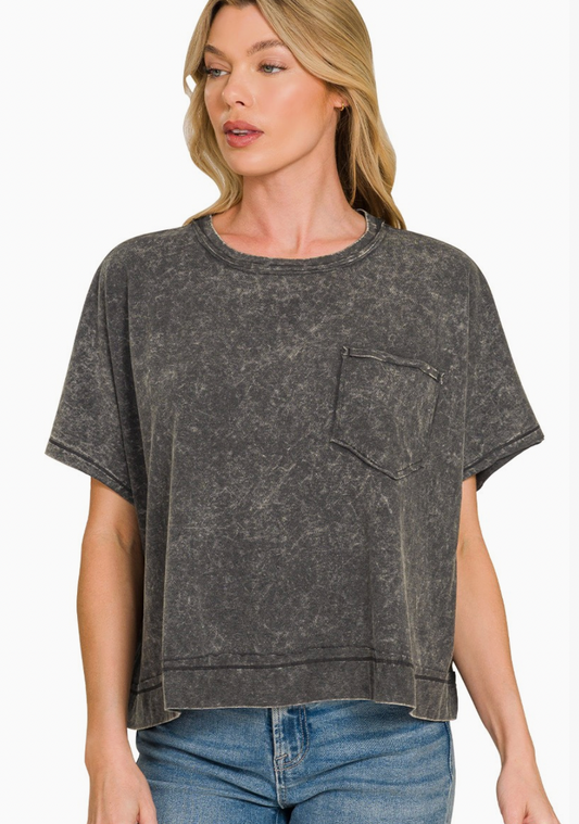 Black Acid Wash Oversized Tee