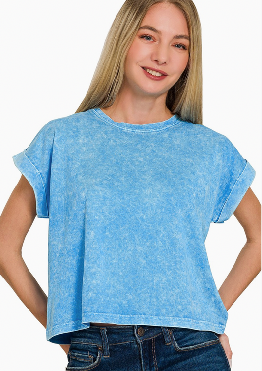 Blue Cuffed Short Sleeve Tee