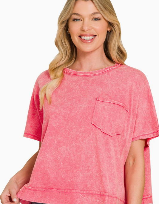 Pink Acid Wash Oversized Tee