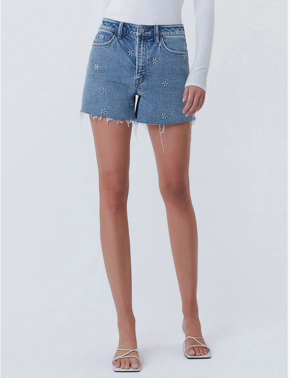 Embroidered Floral Denim Shorts