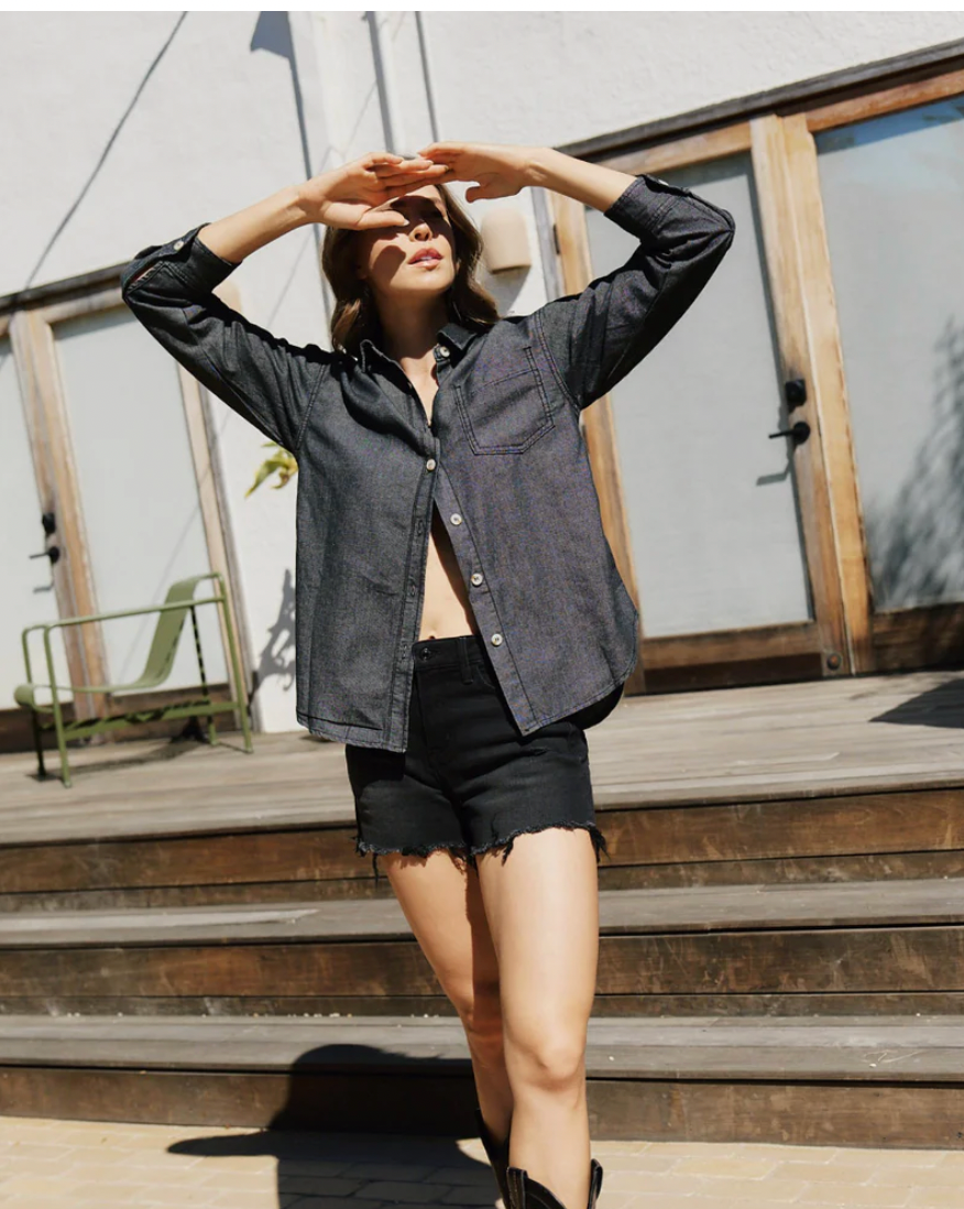 High Rise Black Denim Shorts
