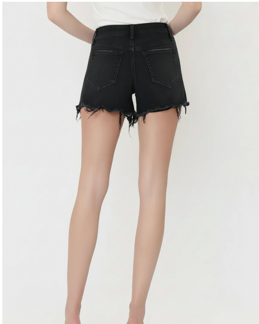 High Rise Black Denim Shorts