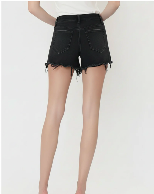 High Rise Black Denim Shorts