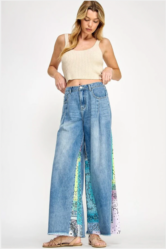 Denim Palazzo Paisley Pants