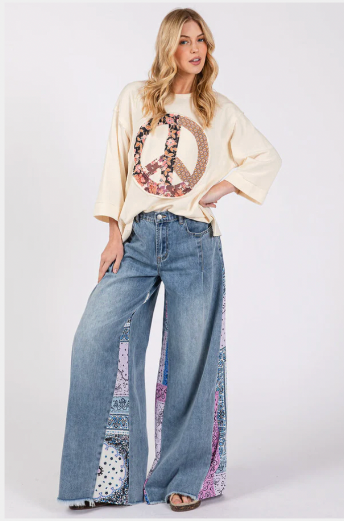 Denim Palazzo Paisley Pants