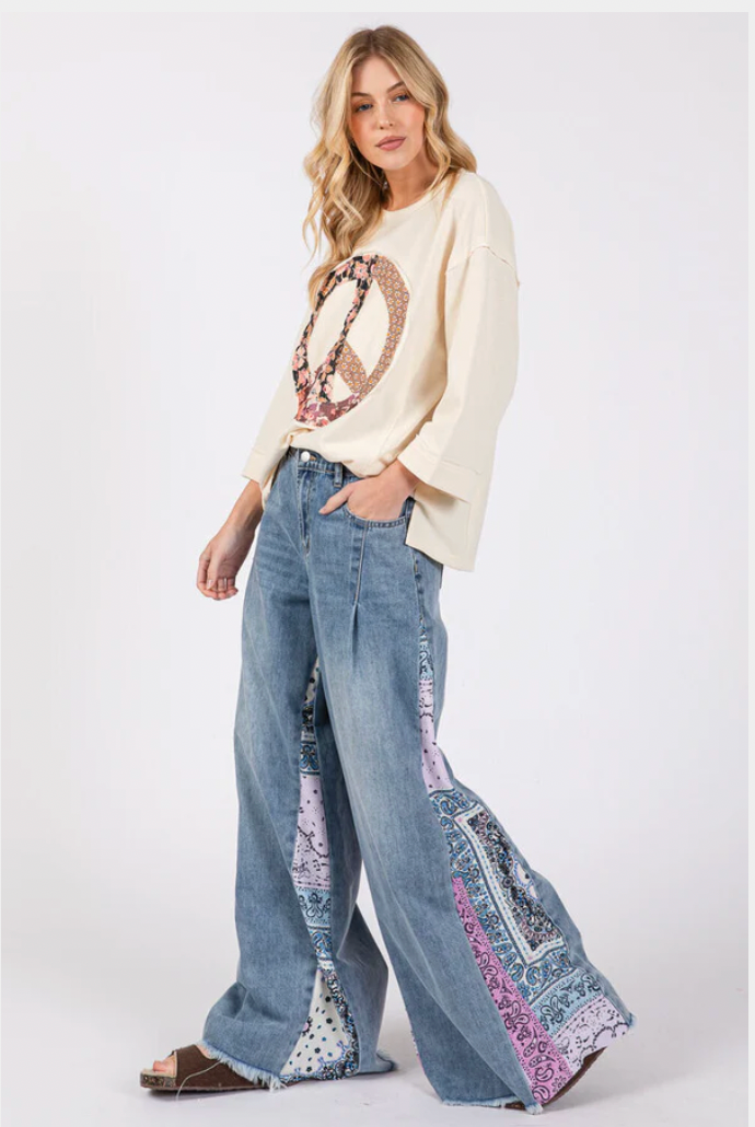 Denim Palazzo Paisley Pants