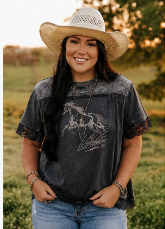 Lace-over Wild Horse T-shirt