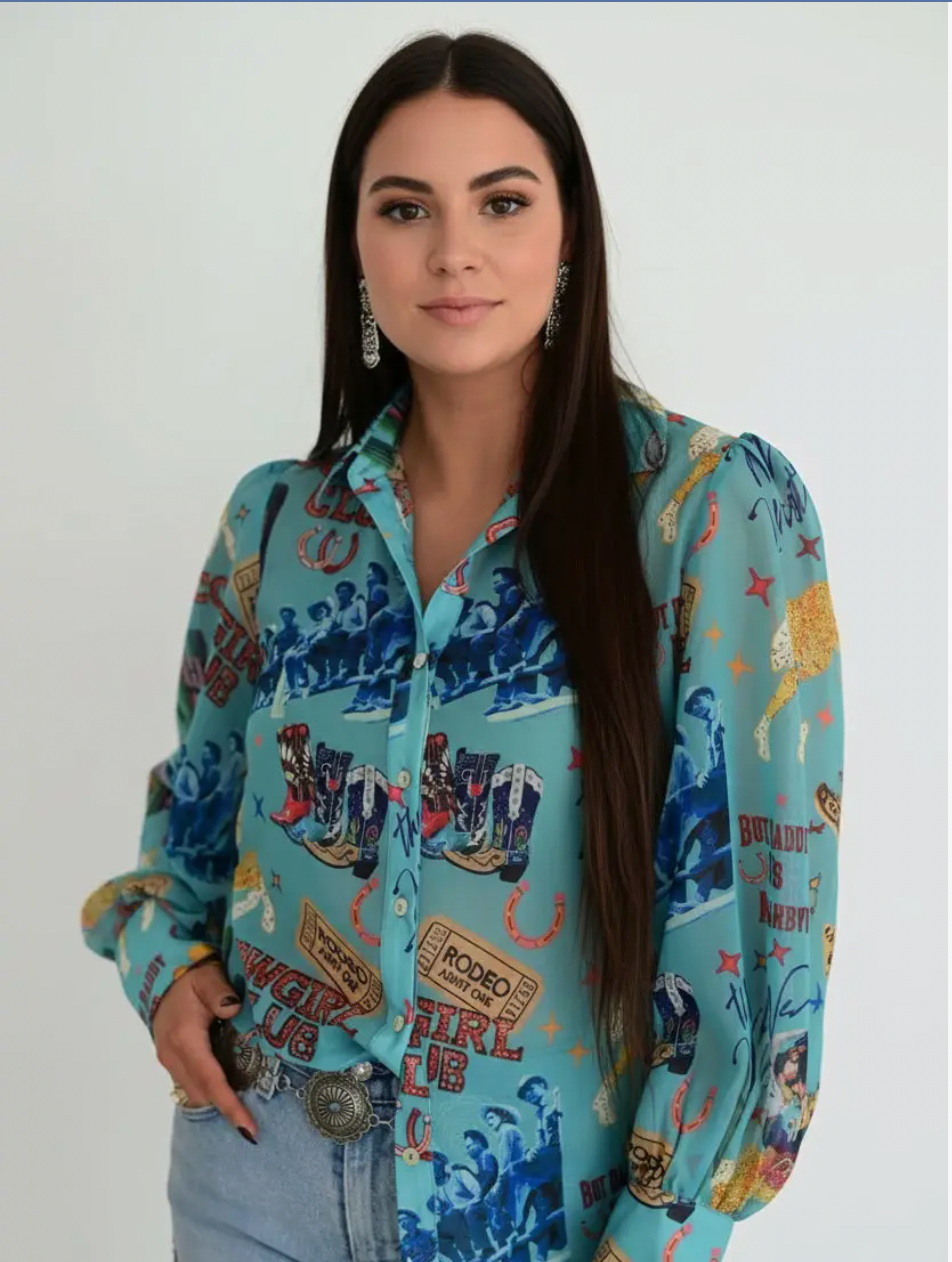 Cowgirl Collage Button Up