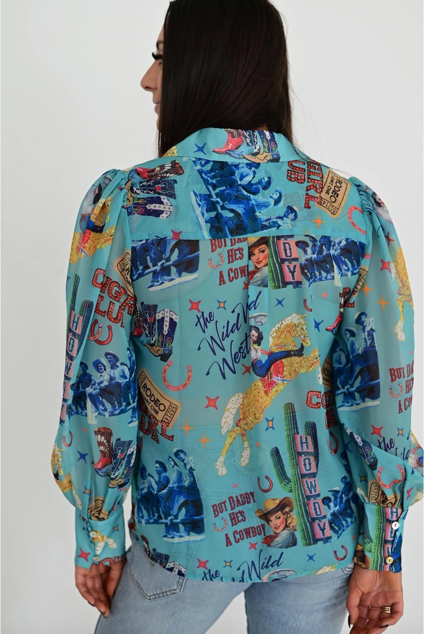 Cowgirl Collage Button Up