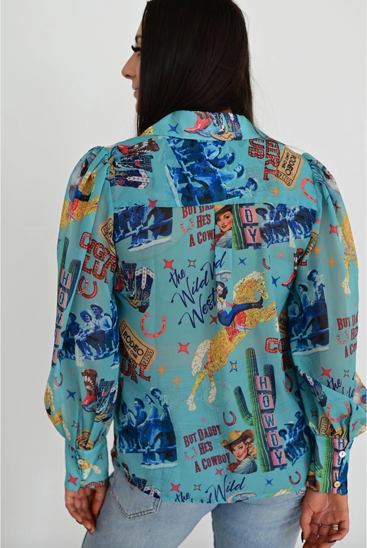 Cowgirl Collage Button Up